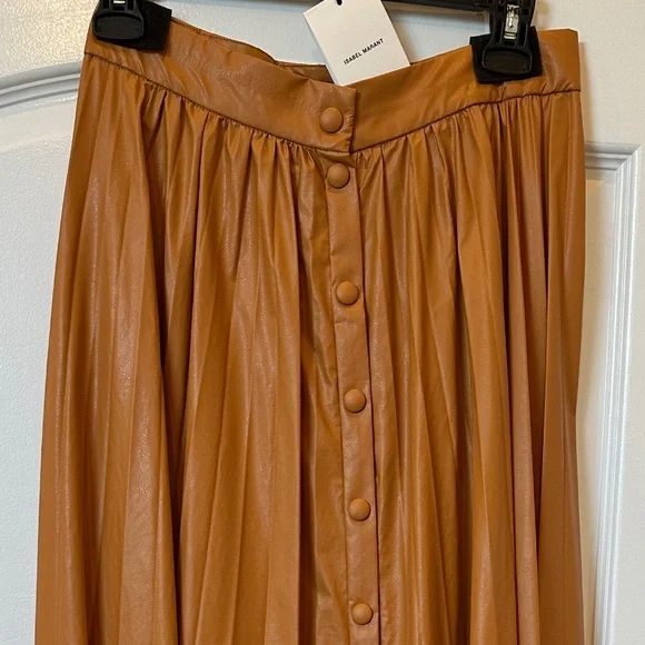 NWT Isabel Marant Davis Asymmetric pleated maxi skirt - faux leather - Picture 2 of 9